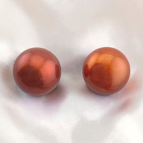 14K Gold Natural Bronze Cultured Pearl Stud Earrings 10mm Rose Copper Pearl