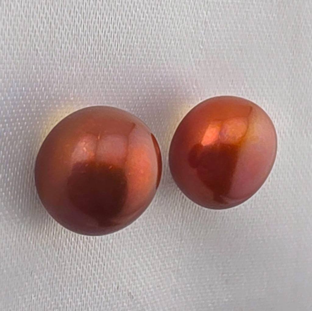 14K Gold Natural Bronze Cultured Pearl Stud Earrings 10mm Rose Copper Pearl