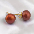 14K Gold Natural Bronze Cultured Pearl Stud Earrings 10mm Rose Copper Pearl