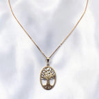 14K Solid Gold Tree of Life Pendant Necklace Cut White and Yellow Gold