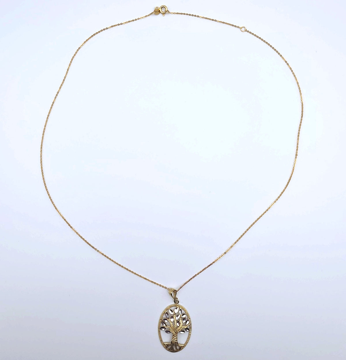 14K Solid Gold Tree of Life Pendant Necklace Cut White and Yellow Gold