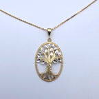 14K Solid Gold Tree of Life Pendant Necklace Cut White and Yellow Gold