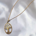 14K Solid Gold Tree of Life Pendant Necklace Cut White and Yellow Gold