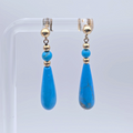 14K Yellow Gold Turquoise Teardrop Dangle Earrings Vintage Fine Jewelry