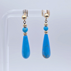 14K Yellow Gold Turquoise Teardrop Dangle Earrings Vintage Fine Jewelry