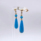 14K Yellow Gold Turquoise Teardrop Dangle Earrings Vintage Fine Jewelry