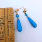 14K Yellow Gold Turquoise Teardrop Dangle Earrings Vintage Fine Jewelry