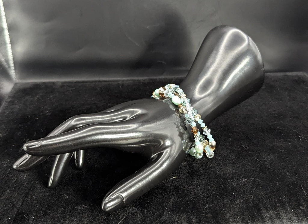Boho Freshwater Pearl, Austrian Crystal, & Sterling Silver beaded bracelet