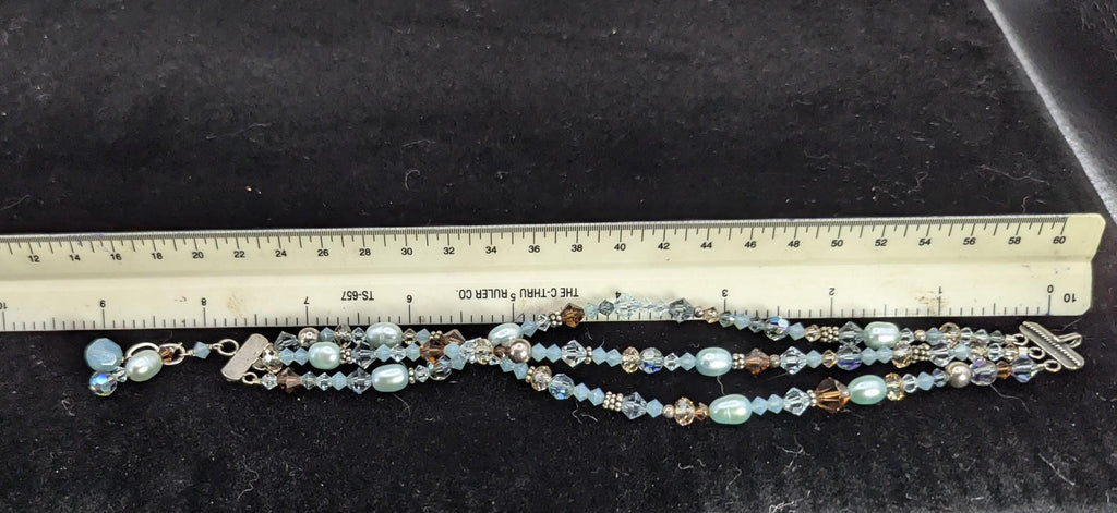 Boho Freshwater Pearl, Austrian Crystal, & Sterling Silver beaded bracelet