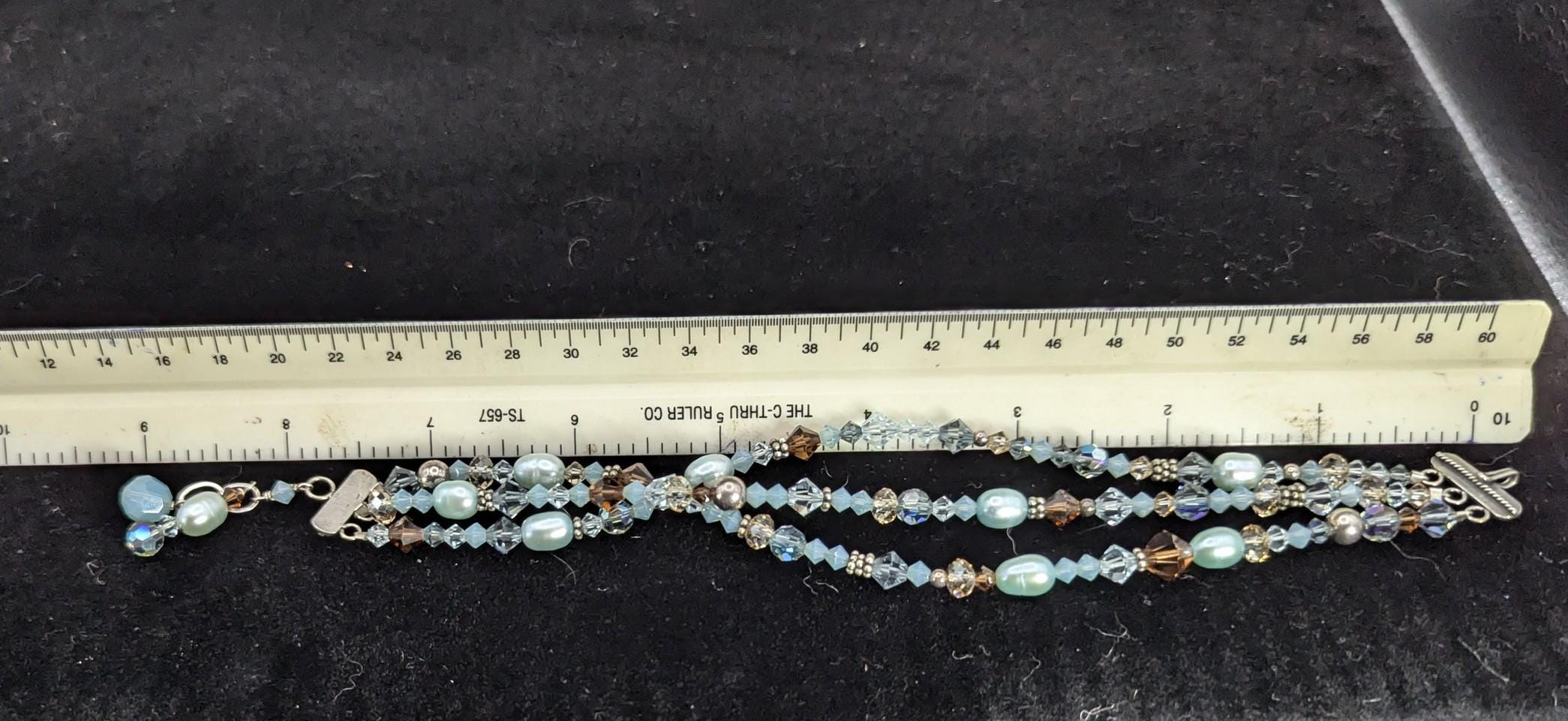 Boho Freshwater Pearl, Austrian Crystal, & Sterling Silver beaded bracelet