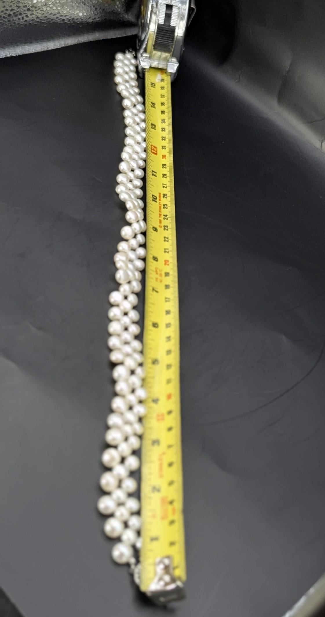 Vintage Triple Strand Button Pearl Collar Necklace 14K GF Clasp