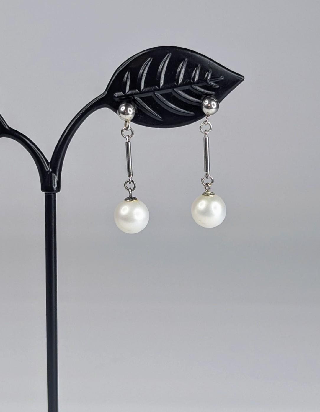 Vintage Sterling Silver and Saltwater Pearl Drop Post Back Earrings