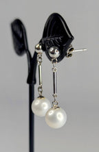 Vintage Sterling Silver and Saltwater Pearl Drop Post Back Earrings