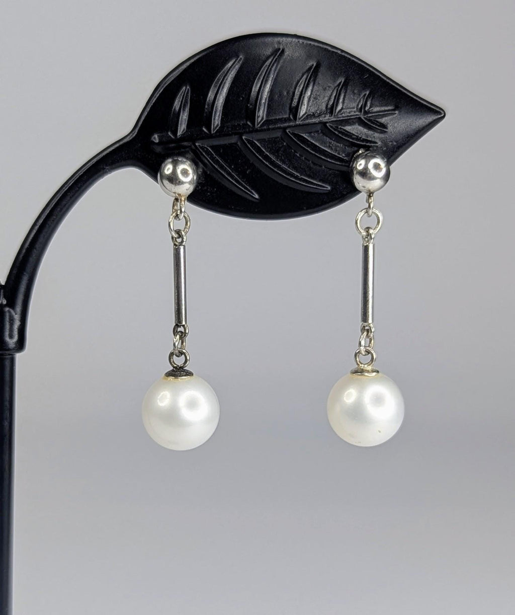 Vintage Sterling Silver and Saltwater Pearl Drop Post Back Earrings