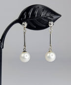 Vintage Sterling Silver and Saltwater Pearl Drop Post Back Earrings
