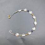 Vintage Sterling Silver Diamond-Cut Bead Bracelet with Multicolor Accents, 7.5"