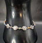 Vintage Sterling Silver Diamond-Cut Bead Bracelet with Multicolor Accents, 7.5"
