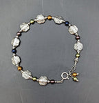 Vintage Sterling Silver Diamond-Cut Bead Bracelet with Multicolor Accents, 7.5"