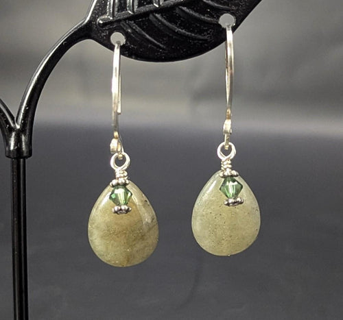 Sterling Green Quartz Dangle Earrings with Green Crystal Accents