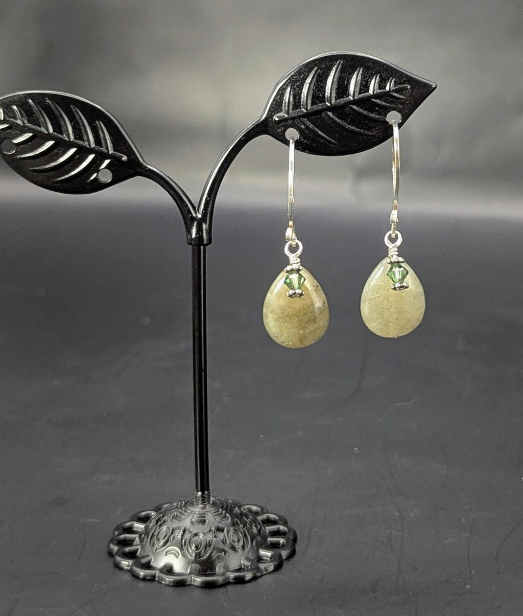 Sterling Green Quartz Dangle Earrings with Green Crystal Accents