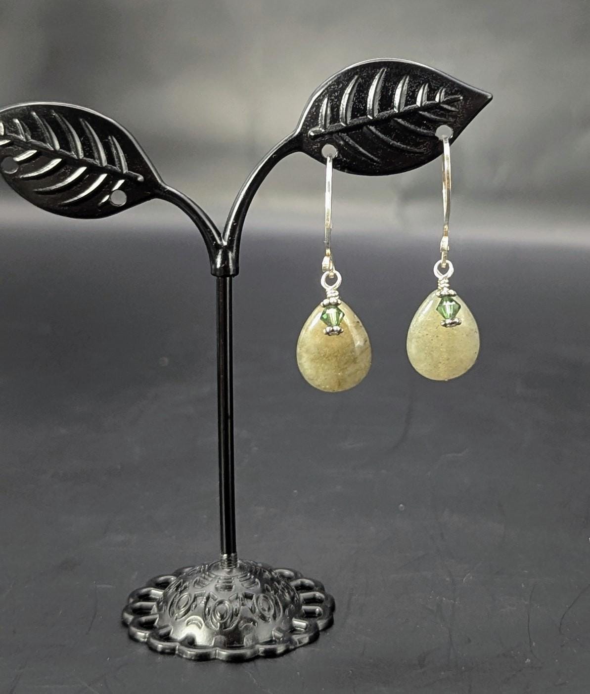 Sterling Green Quartz Dangle Earrings with Green Crystal Accents