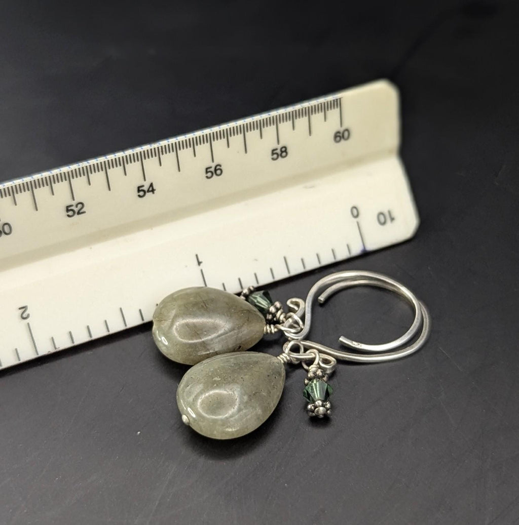 Sterling Green Quartz Dangle Earrings with Green Crystal Accents