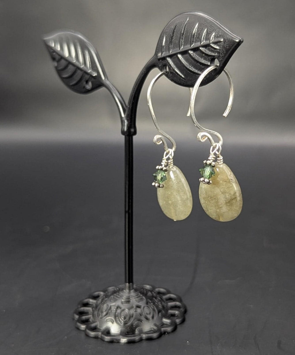 Sterling Green Quartz Dangle Earrings with Green Crystal Accents