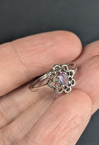 Vintage Sterling Silver and Oval Amethyst Ring, Floral Design Size 6.5