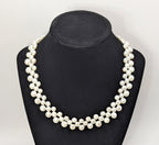 Vintage Triple Strand Button Pearl Collar Necklace 14K GF Clasp