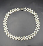 Vintage Triple Strand Button Pearl Collar Necklace 14K GF Clasp
