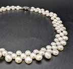 Vintage Triple Strand Button Pearl Collar Necklace 14K GF Clasp