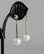 Vintage Sterling Silver and Saltwater Pearl Drop Post Back Earrings