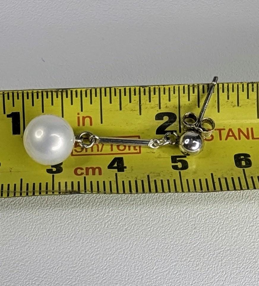 Vintage Sterling Silver and Saltwater Pearl Drop Post Back Earrings