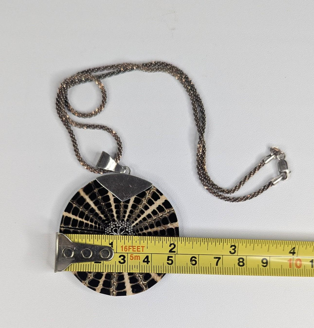 Vintage Nautilus Shell Pendant: Sterling Silver Details, 18" Rope Chain with platinum overlay