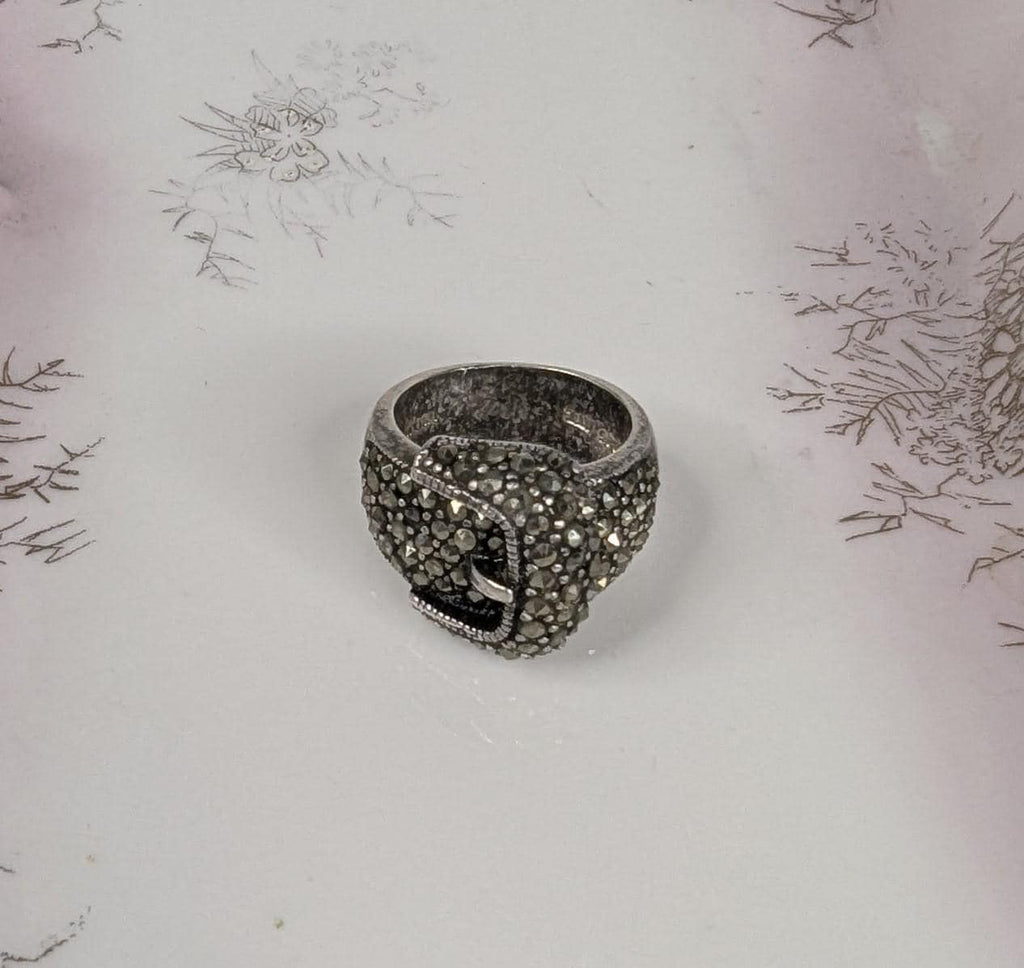 Sterling Silver and Marcasite ATI Belt Buckle Statement ring size 6
