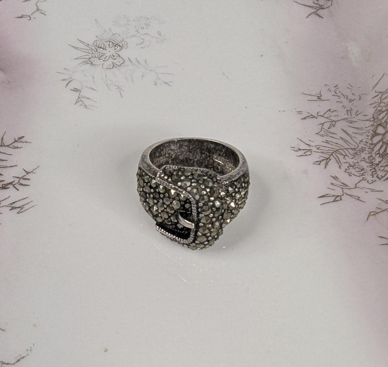 Sterling Silver and Marcasite ATI Belt Buckle Statement ring size 6