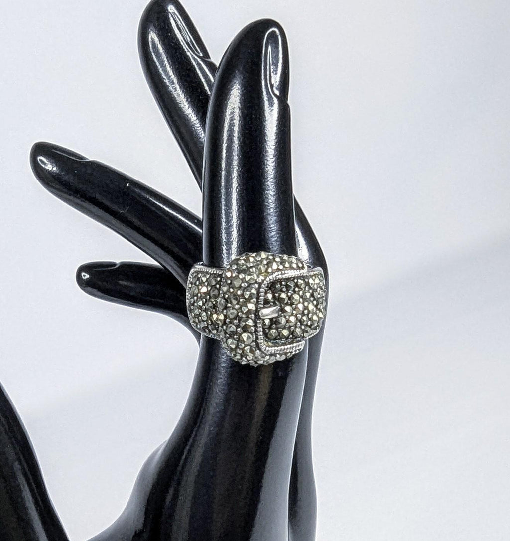 Sterling Silver and Marcasite ATI Belt Buckle Statement ring size 6