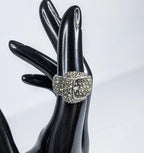 Sterling Silver and Marcasite ATI Belt Buckle Statement ring size 6