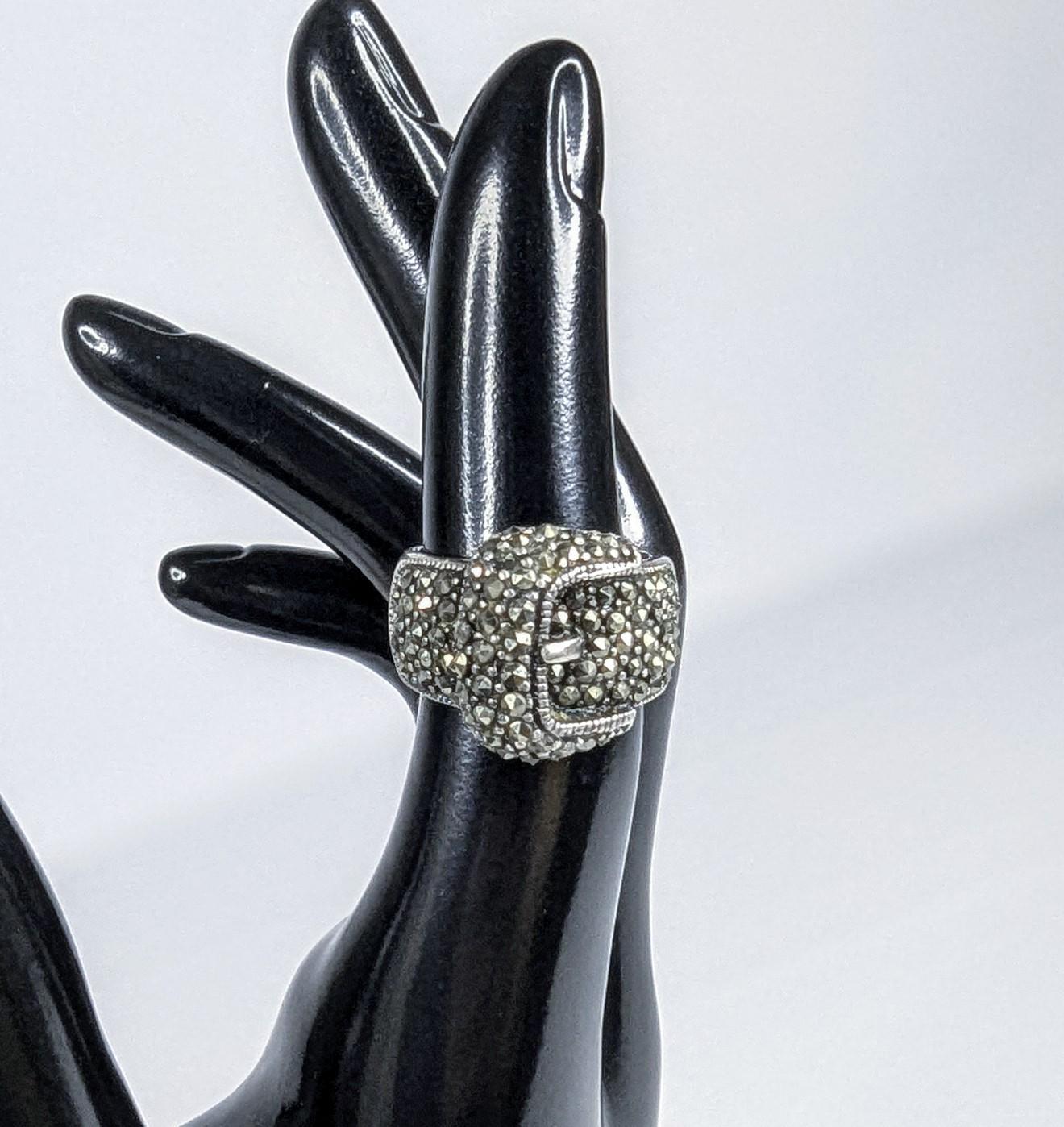 Sterling Silver and Marcasite ATI Belt Buckle Statement ring size 6