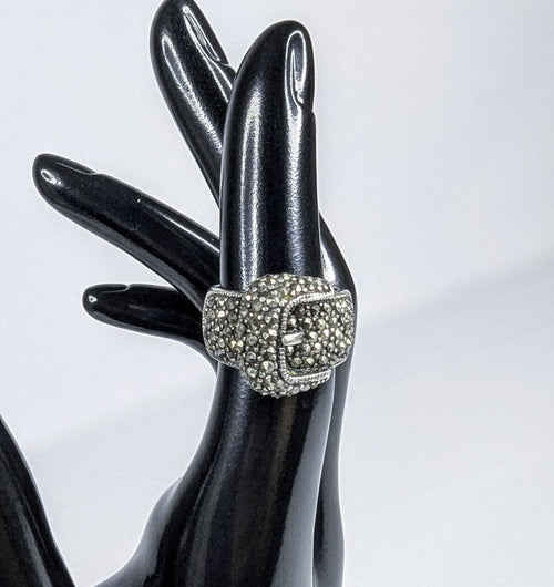 Sterling Silver and Marcasite ATI Belt Buckle Statement ring size 6