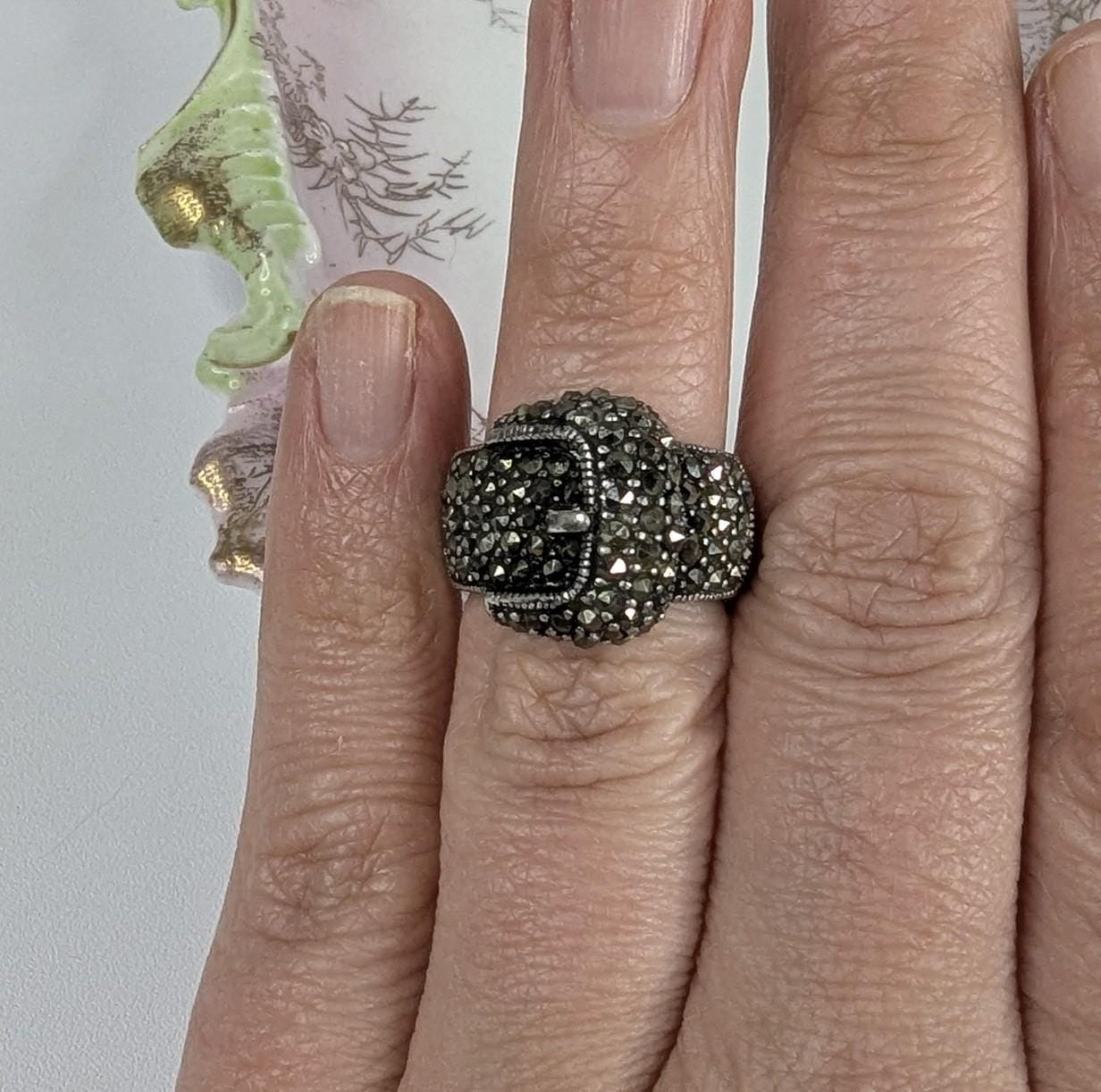 Sterling Silver and Marcasite ATI Belt Buckle Statement ring size 6