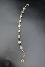 Vintage Sterling Silver Diamond-Cut Bead Bracelet with Multicolor Accents, 7.5"