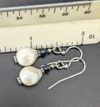 Sterling Silver and Coin Pearl Earrings with Blue Crystal Accents