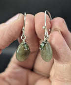 Sterling Green Quartz Dangle Earrings with Green Crystal Accents