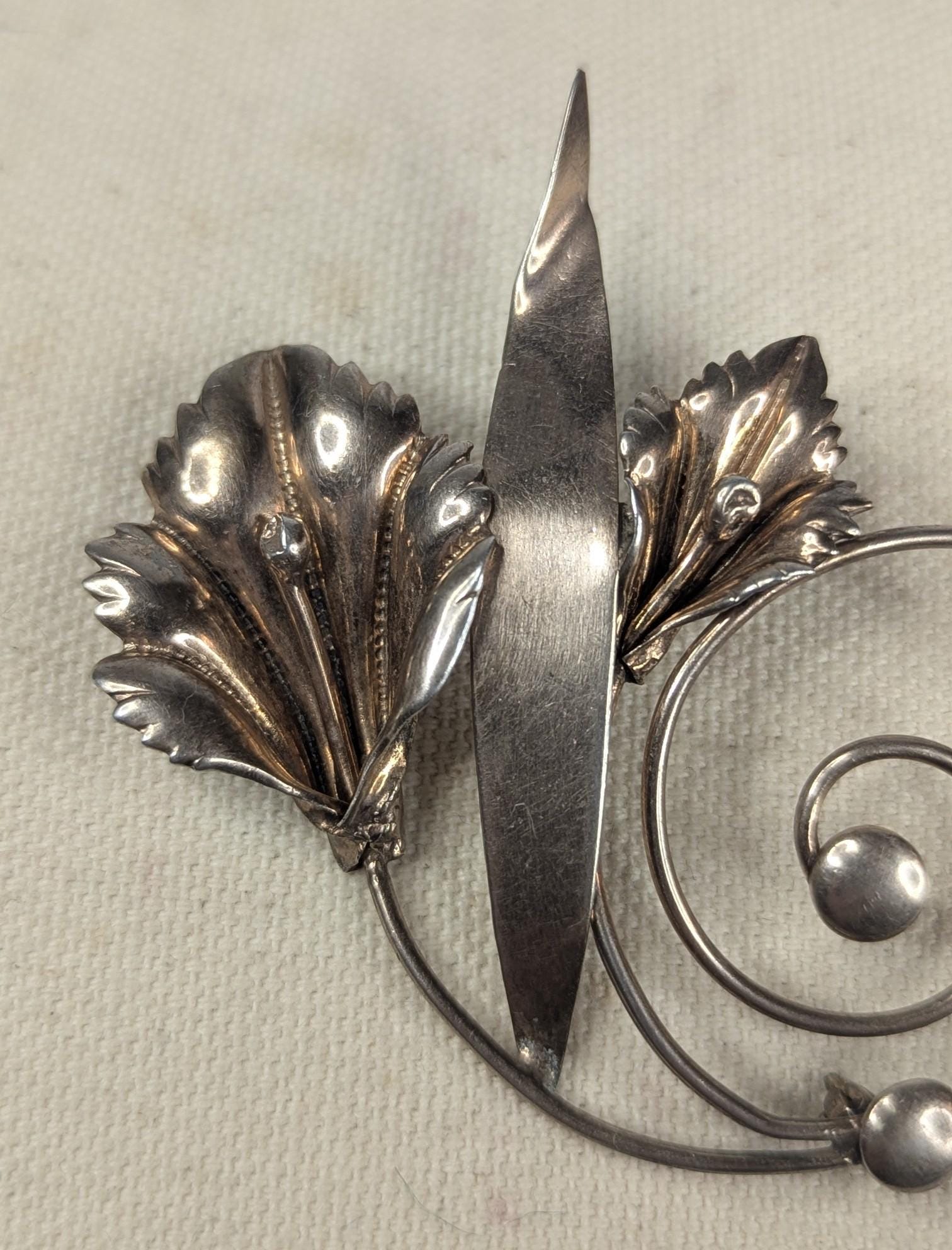 Vintage Hand Made Sterling Silver Calla Lily Brooch Art Nouveau with Copper tone finish