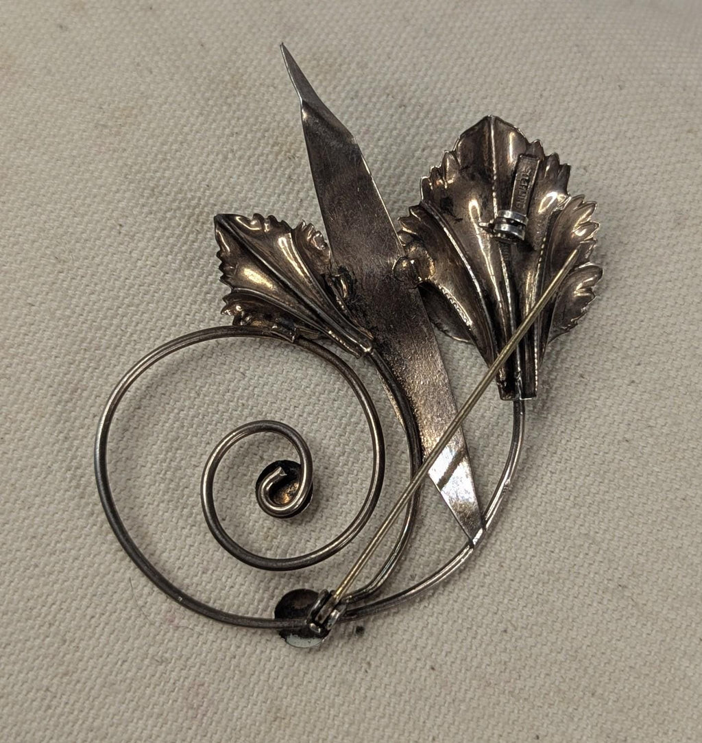 Vintage Hand Made Sterling Silver Calla Lily Brooch Art Nouveau with Copper tone finish