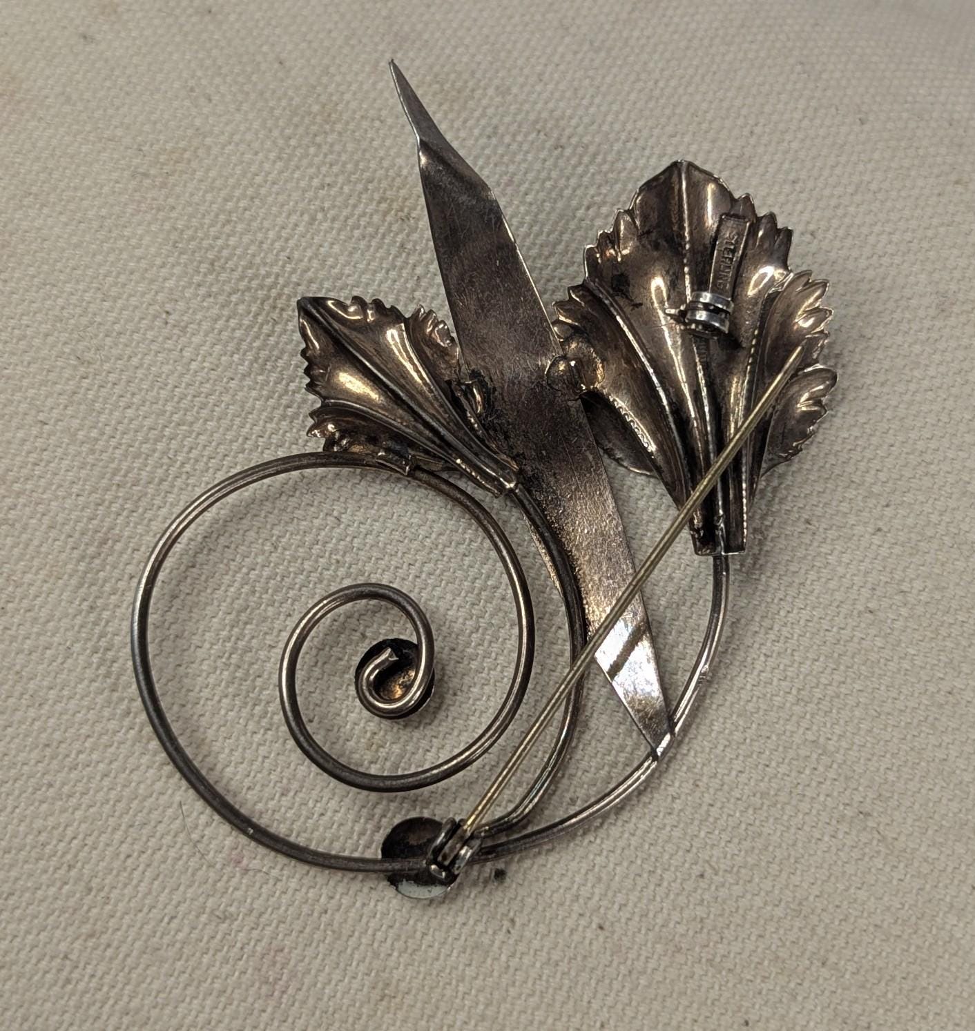 Vintage Hand Made Sterling Silver Calla Lily Brooch Art Nouveau with Copper tone finish