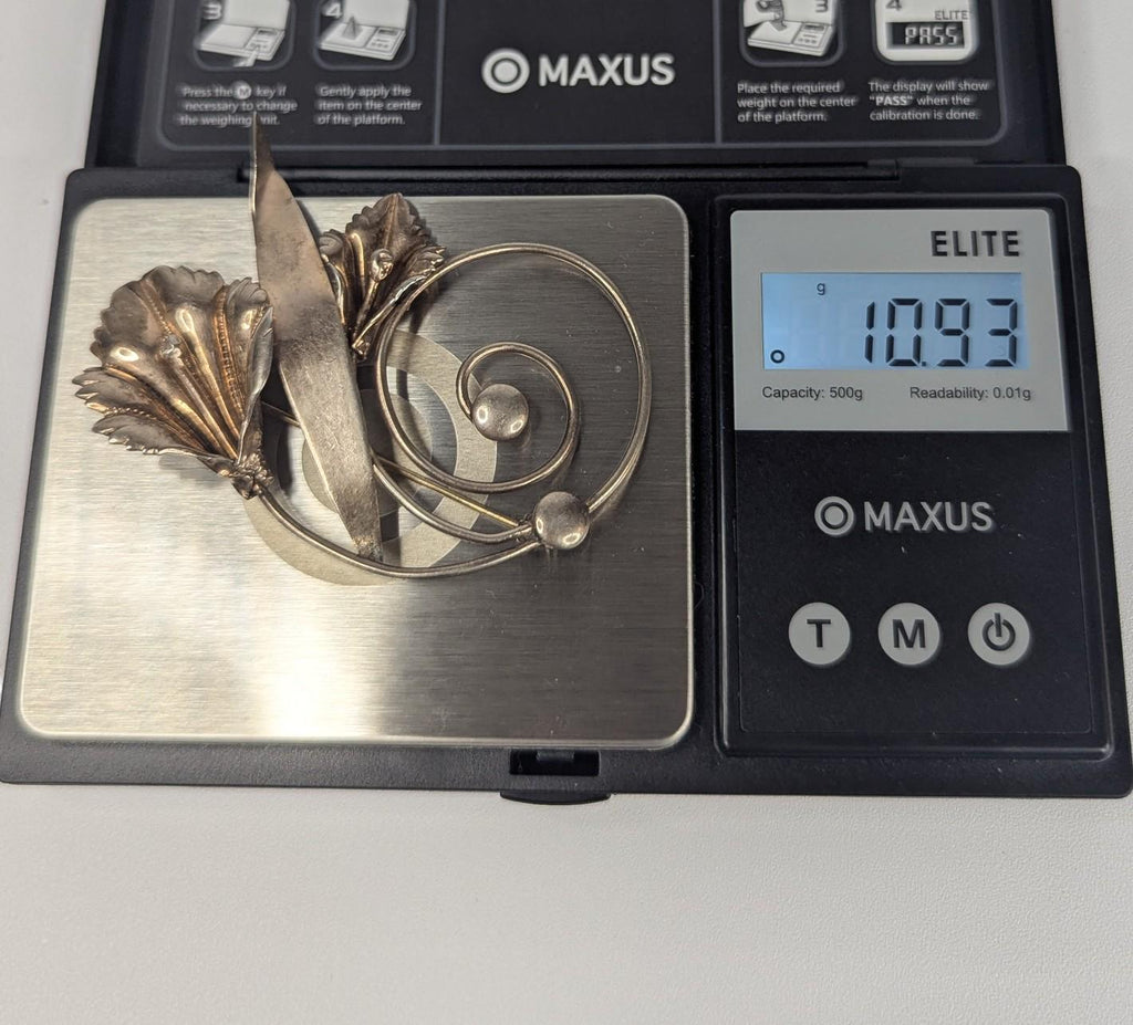 Vintage Hand Made Sterling Silver Calla Lily Brooch Art Nouveau with Copper tone finish
