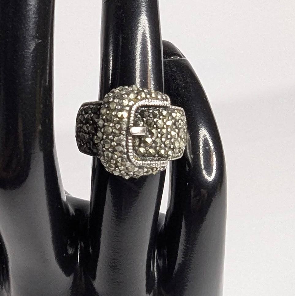 Sterling Silver and Marcasite ATI Belt Buckle Statement ring size 6