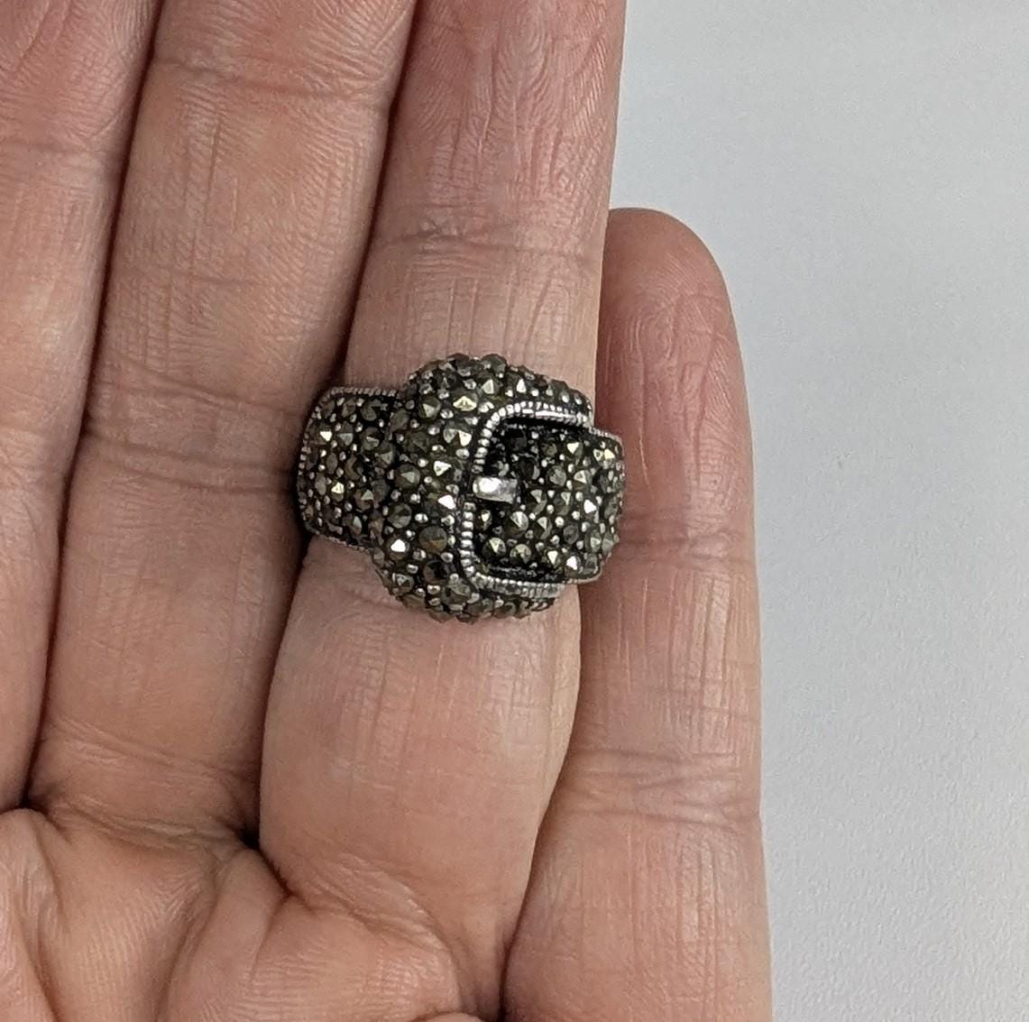 Sterling Silver and Marcasite ATI Belt Buckle Statement ring size 6
